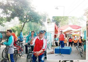 Kegiatan Sepeda Santai (Gowes) dan Muhammad Zaini, Kepala Sekolah SMA Negeri 3 Kota Probolinggo saat memberi sambutan.