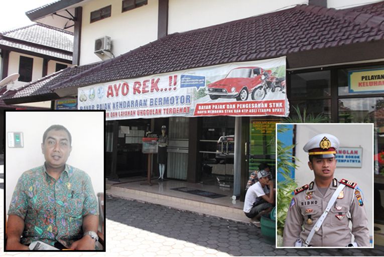 Kantor Samsat Kab Lumajang. P Satrio, Adpel Samsat Lumajang dan AKP Rido Tri Putranto, Kasatlantas (inset).