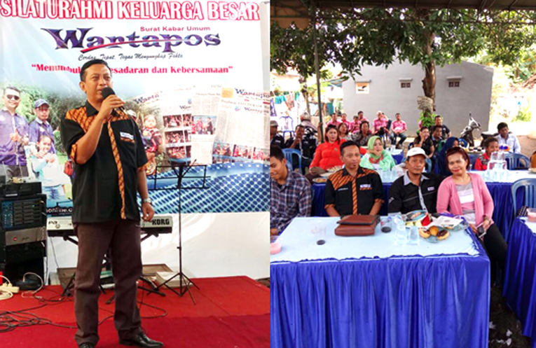 Pimred, Syamsul Hadi P saat memberikan sambutan. Berbaur bersama undangan.