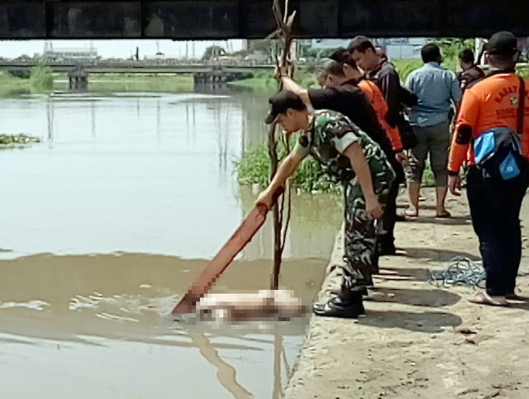 Anggota TNI ketika menemukan mayat di Sungai Lindo.