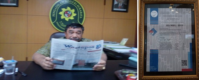 Pengadilan Negeri Surabaya Terima Sertifikat ISO-2015,Plus Penghargaan Dari Ketua MA,Tingkatkan Pelayanan